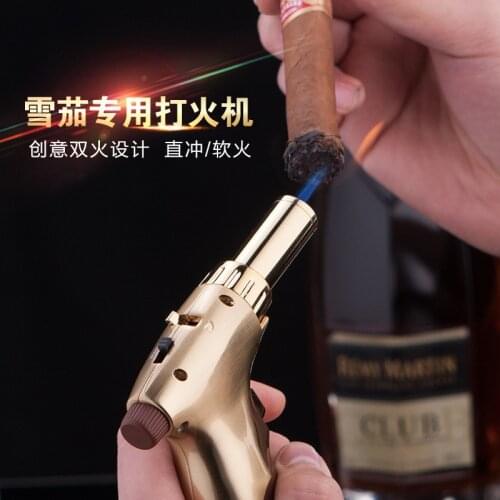 JOBON New Spray Gun Creative Lighter Butane Dual Flame Dualuse Cigar Lighter Windproof Grilling Spray Gun Outdoor Barbecue