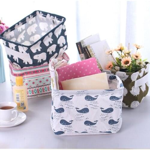 Cotton and linen with handle desktop with waterproof layer glove basket storage box childrens clothing fabric storage basket