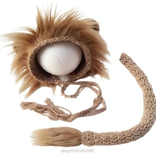 2 Pcs Baby Props Lion Hat Tail Set Newborn Photography Costumes Photo Shooting Handmade Knitted Clothes D10 20 Dropship