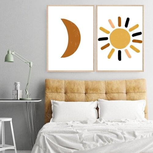Modern Room Print Wall Art Abstract Sun And Moon Boho Painting No Frame Pictures