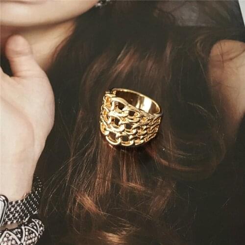 Trendy Gold Color Signet Chain Pearl Square Surface Glitter Deocated Wide Midi Ring For Women Girl Elegant Vintage Chic Unisex