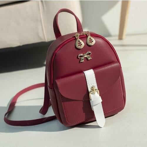 Women Mini Backpack PU Leather Lovely Bow Shoulder Bag For Teenage Girls Ladies Small Rucksack Female School Backpacks