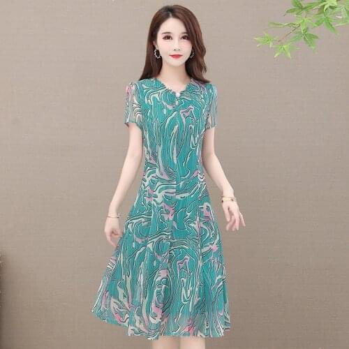 2021 Beach Blue Print Midi Dress for Women Summer Fashion Short Sleeve V-neck Bodycon Dress Elegant Boho Party Dresses Vestidos