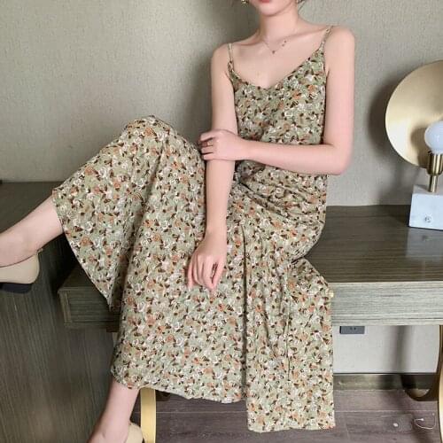 Fairy Sling Print high-quality Chiffon Dress Fashion Female Large Size Long Clothing Temperament Slim Women Summer Dresses OK799