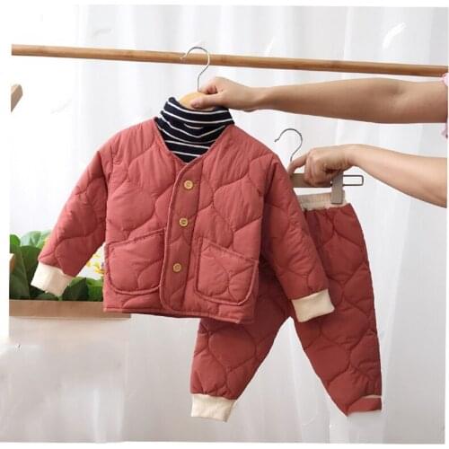 Winter Boys Girls baby Suit Autumn plus velvet two-piece Set trendy kids Cotton Clothes Coats and Pants Childrens Clothing