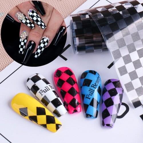 10 Rolls/Box Nail Transfer Foil Black Fire Smiley Face Line Star Snake Checkerboard Grid Watermark Decals Manicure Decoration