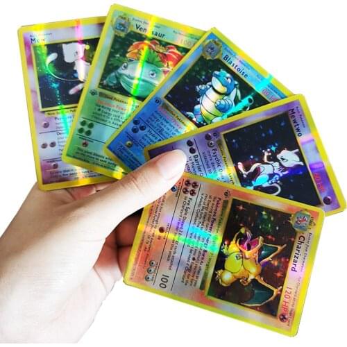 5PCS Charizard Mewtwo Pokemon Cards First Edition English Version Flash Card First Generation Pokemon Game Collection Cards Gift