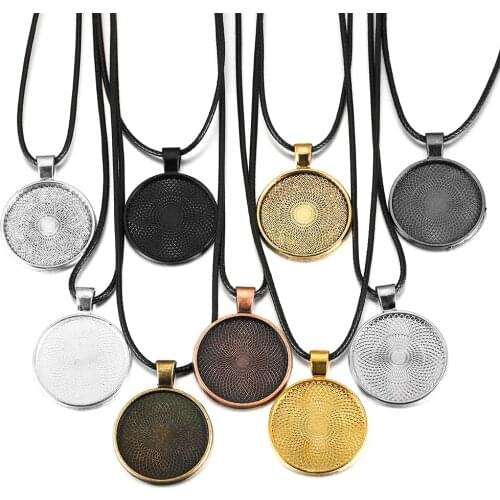 5pcs/lot 25mm Cabochon Round Pendant Tray Base With Necklace Cord DIY Making pendant Necklace Jewelry Accessories Finding