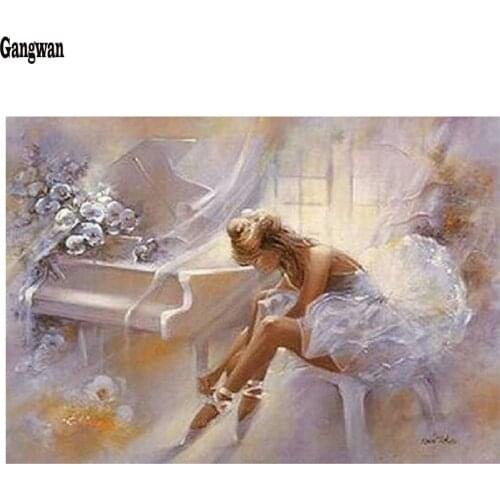 Diamond Painting Cross Stitch Ballerina girl Diamond Embroidery piano picture 5d square round diamond mosaic pink rose patten
