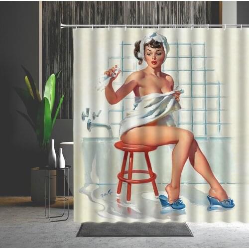 American Sexy Open Girls Shower Curtain Bathroom Partition Waterproof Polyester Fabric Hanging Curtains With Hooks Multiple Size