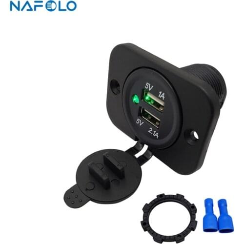 12V Dual USB Car Charger Socket Plug Cigarette Lighter Outlet For Motorcycle Auto Truck ATV Boat Mobile Phone Charging Adapter