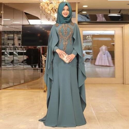 Eightale Arabic Evening Dresses Appliques Long Sleeve Kaftan Dubai Chiffon Caftan Prom Gown Vintage Muslim Party Dress