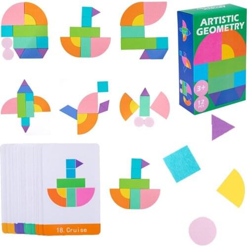 Kids DIY Jigsaw Puzzles Game Shape Matching Sensory Toys Set Geometric Jigsaw Thinking Training Board Game Baby Montessori Toys