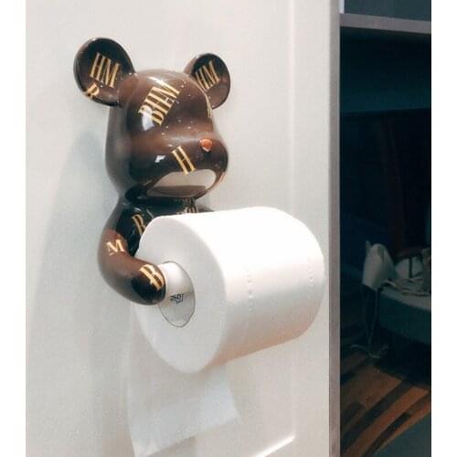 Ins creative Nordic bathroom wall hanging bear tissue box toilet roll paper tube towel rack free punch