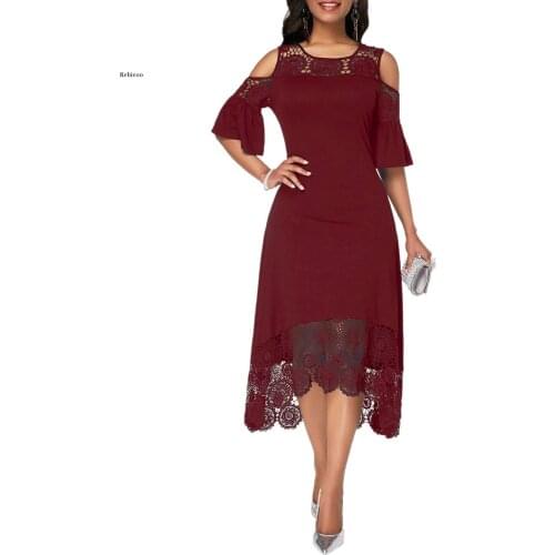 Lace A-Line Casual Women Dress for Summer Patchwork Short Sleeve Female Dresses O-Neck Party Beach Womens Dress