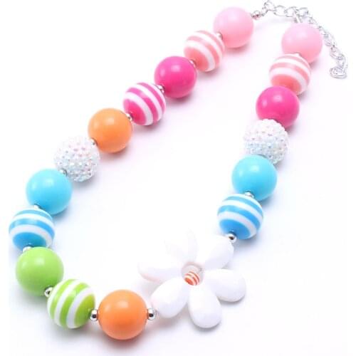 MHS.SUN Cute Flower Chunky Beads Necklace Rainbow Color Bubblegum Chunky Necklace For Child/Kids/Girls Party Jewelry