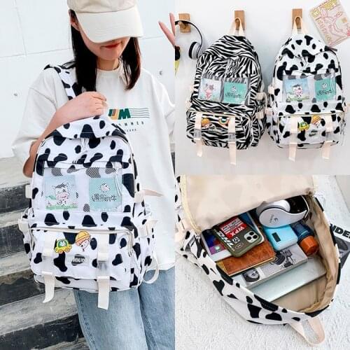 Fashion Womens Backpack Kawaii Cow Pattern Nylon Schoolbag For Girls Large-capacity Waterproof Bookback 2021