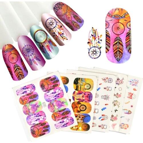Dream Catcher Series Summer Slider Nail Sticker Sets 18 Different Designs Butterfly Feather Full/DIY Decals Water Nails