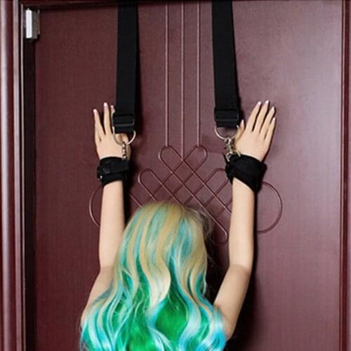 Womens Erotic Accessories Bondage Fun Handcuffs on The Door Adjustable Binding Bondage Plush Nylon Handcuffs SM Bondage Sex Toy