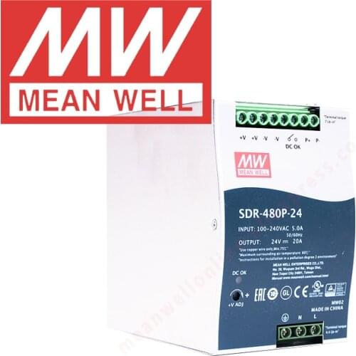 Original Mean Well SDR-480P series meanwell DC 24V 48V 480W Single Output Industrial DIN Rail with PFC Function Power Supply