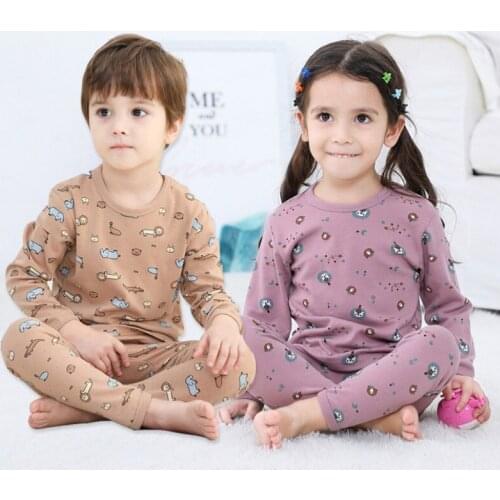 100% Cotton For Girls Boys 2 pieces Set Pyjamas Kids Winter T-shirt Pant Cartoon Pajamas Sets Sleepwears For 2 4 6 8 10 Years