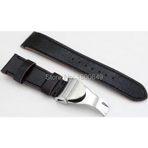 22mm Leather Watch Strap 316L Deployment Buckle watch Bands P378