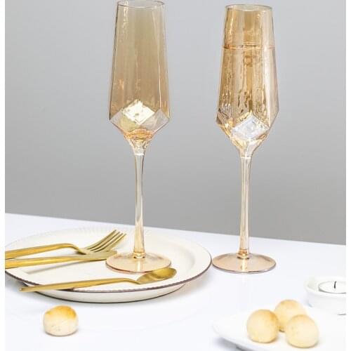 Luxury Golden Amber Wine Glasses Lead-Free Crystal Goblet Champagne Water Cup Nordic Bar Drinking Wedding Home Drinkware