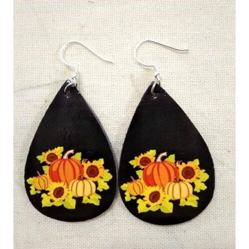 New Fall Faux Leather Earrings Autumn Teardrop Dangle Earrings Bulk Pumpkin Sunflower Maple Leaf Thanksgiving Fashion Accessory