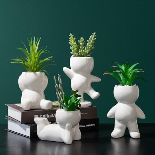 Nordic Ceramic White Humanoid Flower Pot Living Room Desktop Bonsai Cactus Succulents Plants Accessories Vase Decoration Home