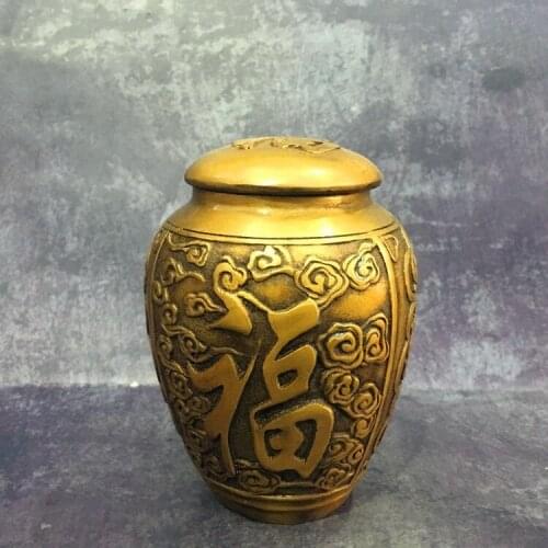 Collection Old Chinese Pure Copper Carving Word Pot Tea Canister Pot Jar