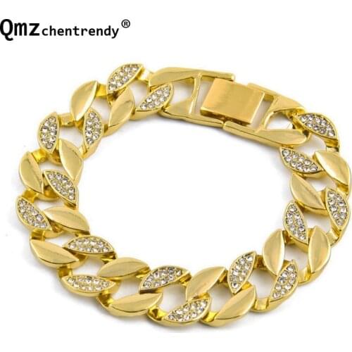 15mm Bling Rhinestones Cuban Link Chain Bracelets Hip Hop Blings Cz Crystal Jewelry Men Women sWristband Bangle