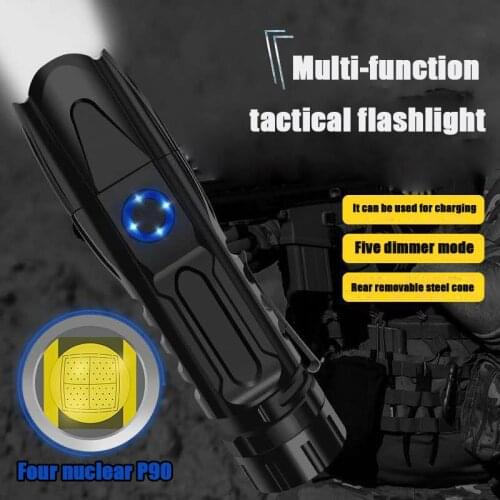 Super LED flashlight P90/P50/P70 Tactical Flashlight USB charging waterproof telescopic zoom lamp super bright camping lamp