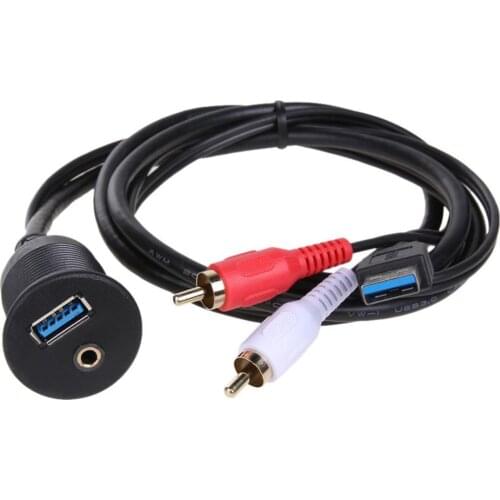 1m Car Dashboard Flush Mount Panel USB 3.0 3.5mm AUX RCA Extension Flush Mount Male to Female Cable Car Styling Dashboard