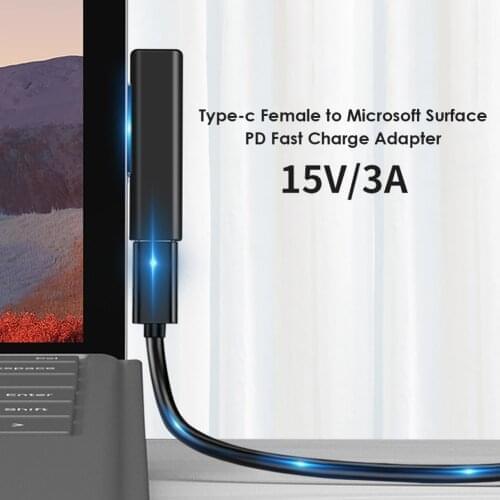 USB C Female PD Fast Charging Power Adapter Converter for Microsoft Surface Magnetic Plug for-Microsoft Surface Pro3/4/5/6/7