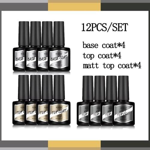 ROSALIND Top And Base Coat Gel Nail Polish Set 10PCS Soak Off Semi Permanent UV Gel For Manicure Nail Art Design Matt Top Kit