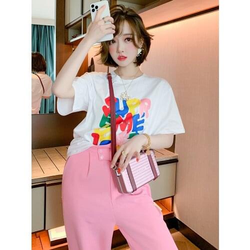 Top Quality Generous contrast letter print, loose comfortable short sleeve new summer T-shirt