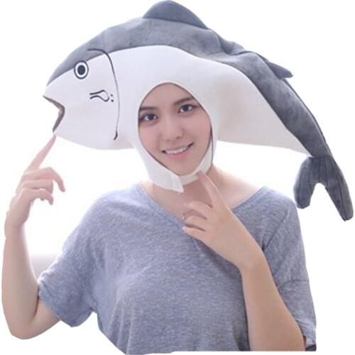 Japanese cute plush salted fish headgear salted fish hat plush toy hat stuffed toy cap