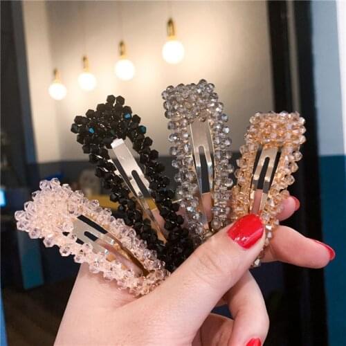 Korean Shiny Crystal Hair Clips Pin Trendy Water Drop Rectangle Hairgrip For Women Girl Handmade Bead Geometric Hair Accessories