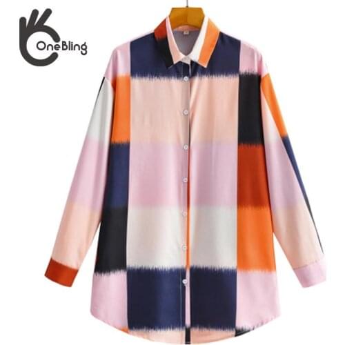 OneBling Za Woman 2021 Traf Autumn Tops Blouses Paint Fashion Tie dye Shirt Women Loose Lapel Long Sleeve Shirts Streetwear