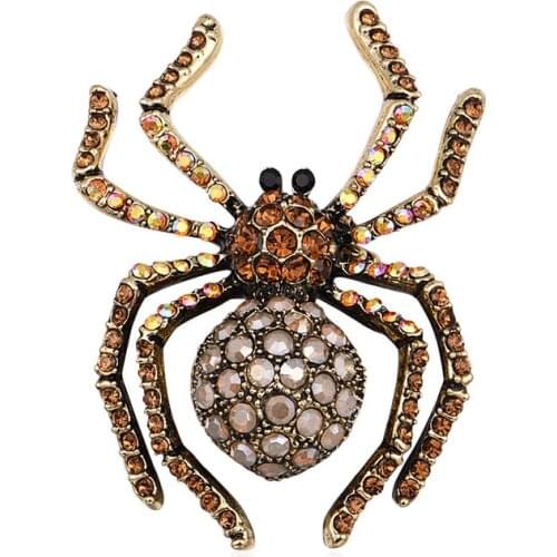 Luxury Crystal Spider Brooches for Women Blue White Yellow Rhinestone Insect Animal Brooch Pins Party Jewelry Accessories Gifts