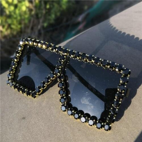 2019 Oversized Rhinestone Sunglasses Square Women Luxury Diamond Glasses UV400 Fashion Shades with box FML