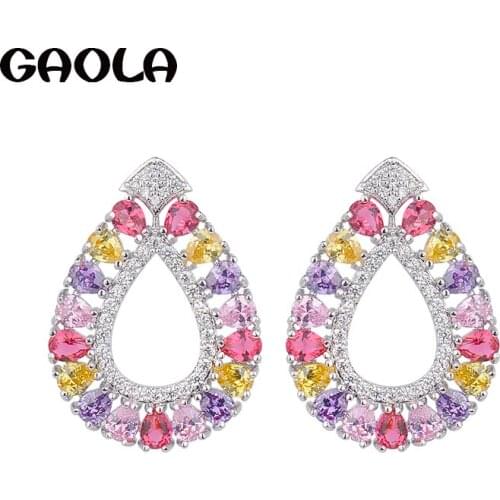 GAOLA Fashion Jewelry Waterdrop Earrings Silver Plated Cubic Zircon Stud Earring for Women Gift GLE6032