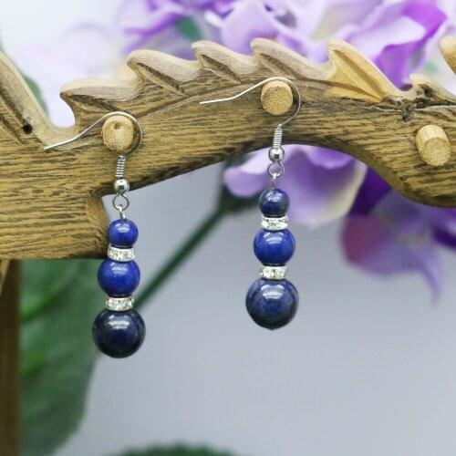 Retro style Dark Blue Natural Lapis lazuli stone lasurite beads Earrings for women girls ladies gifts jewelry making design