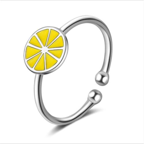 Orange Sen personality lemon female index finger small fresh opening simple adjustable silver plated ring SA001