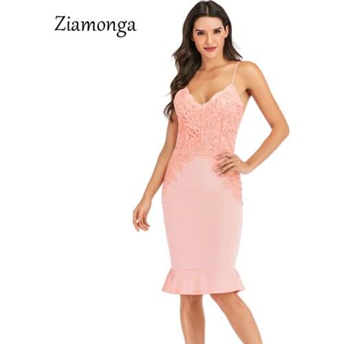 Ziamonga 2020 Summer Sexy Party Mermaid Dress Ruffles Strap V Neck Sequin Dress Office Lady Bodycon Midi Bandage Women Dresses