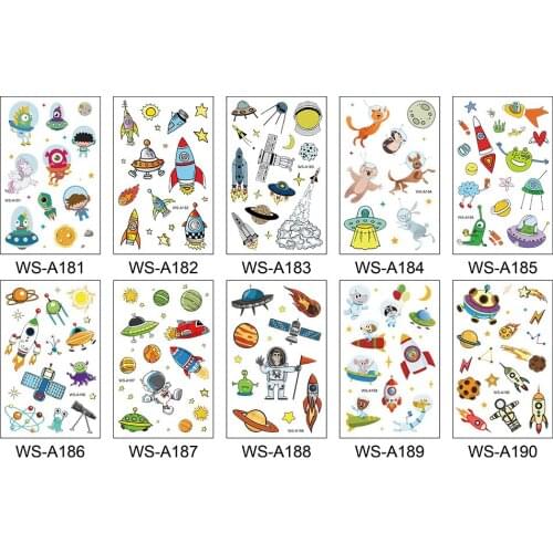 10pcs Universe Spaceship Astronaut Temporary Tattoo Body Sticker for Outer Space Birthday Party Favors Supplies Kids Boys Girls