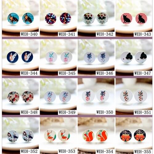 20PCS 16mm Round Christmas pineapple Birds image Wood Laser Cut Cabochon DIY make Rings,Earrings,Bobby pin Bracelets(340-355)WEH