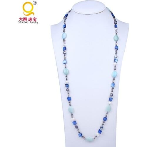 2016 new summer Korea style stone shell bead necklace soapstone free shape pearl potato freshwater pearl mixed necklace