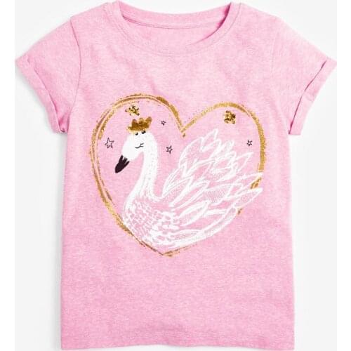 Children 2021 Summer Baby Girl Clothes Animal Print Tee Tops Brand Casual Cotton Swan Pink T Shirt for Kids 2-7 Years 51855