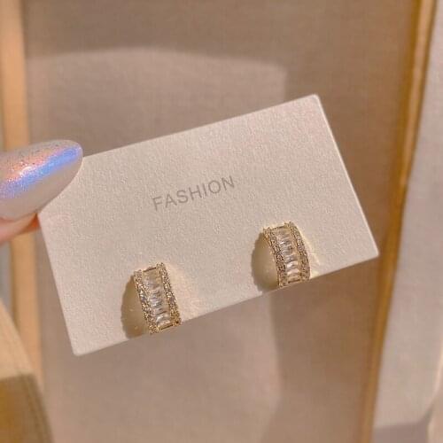 PERMIH Fashion Vintage Earrings Geometry Metal Gold Earrings For Women Shiny Tranparent Zircon Female Earrings 2021 Trend